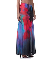 AFRM Leroy Mesh Printed Ruched Maxi Skirt