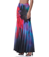 AFRM Leroy Mesh Printed Ruched Maxi Skirt