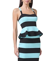 AFRM Coordinating Lyle Stripe Print Square Neck Sleeveless Peplum Matte Scuba Top