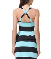 AFRM Coordinating Lyle Stripe Print Square Neck Sleeveless Peplum Matte Scuba Top