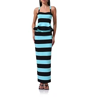 AFRM Coordinating Lyle Stripe Print Square Neck Sleeveless Peplum Matte Scuba Top