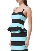 AFRM Coordinating Lyle Stripe Print Square Neck Sleeveless Peplum Matte Scuba Top