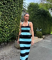 AFRM Coordinating Lyle Stripe Print Square Neck Sleeveless Peplum Matte Scuba Top