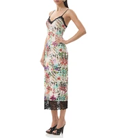 AFRM Nissa Floral Mesh V-Neck Sleeveless Spaghetti Strap Lace Trim Sheath Dress