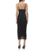 AFRM Nissa Mesh V-Neck Sleeveless Spaghetti Strap Lace Trim Sheath Dress