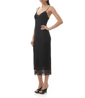 AFRM Nissa Mesh V-Neck Sleeveless Spaghetti Strap Lace Trim Sheath Dress