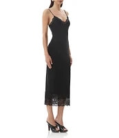 AFRM Nissa Mesh V-Neck Sleeveless Spaghetti Strap Lace Trim Sheath Dress