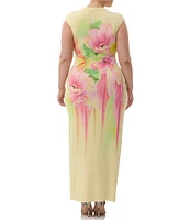 AFRM Plus Cody Floral Print Crew Neck Cap Sleeve Mesh Maxi Dress