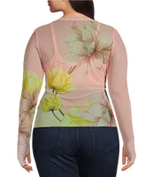 AFRM Plus Size Kaylee Mesh Floral Print Crew Neck Long Sleeve Top