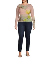 AFRM Plus Size Kaylee Mesh Floral Print Crew Neck Long Sleeve Top
