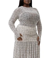 AFRM Plus Kaylee Mesh Lace Plaid Print Crew Neck Long Sleeve Coordinating Top