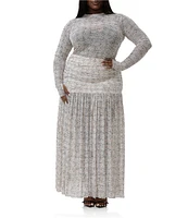 AFRM Plus Kaylee Mesh Lace Plaid Print Crew Neck Long Sleeve Coordinating Top