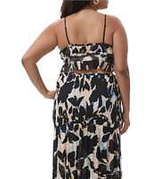 AFRM Plus Koin Floral Mesh Square Neck Sleeveless Ruffle Crop Top