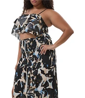 AFRM Plus Koin Floral Mesh Square Neck Sleeveless Ruffle Crop Top