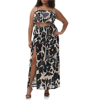 AFRM Plus Koin Floral Mesh Square Neck Sleeveless Ruffle Crop Top
