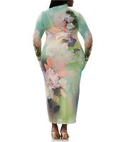 AFRM Plus Shailene Floral Placed Print Turtleneck Long Sleeve Midi Dress