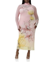 AFRM Plus Shailene Floral Print Turtleneck Long Sleeve Midi Dress