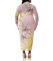 AFRM Plus Shailene Floral Print Turtleneck Long Sleeve Midi Dress