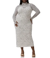AFRM Plus Shailene Lace Plaid Print Turtleneck Long Sleeve Midi Dress