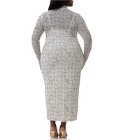 AFRM Plus Shailene Lace Plaid Print Turtleneck Long Sleeve Midi Dress