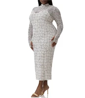 AFRM Plus Shailene Lace Plaid Print Turtleneck Long Sleeve Midi Dress
