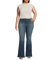 AFRM Plus Size Jolie Dotted Print Mesh Knit Ruched Mock Neck Short Sleeve Top