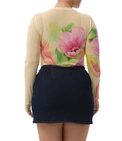 AFRM Plus Size Kaylee Floral Print Crew Neck Long Sleeve Mesh Top