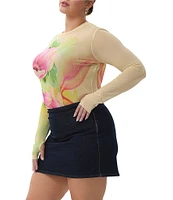 AFRM Plus Size Kaylee Floral Print Crew Neck Long Sleeve Mesh Top