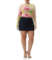 AFRM Plus Size Kaylee Floral Print Crew Neck Long Sleeve Mesh Top