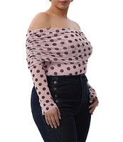 AFRM Plus Size Maxine Dot Print Off-The-Shoulder Long Sleeve Mesh Bodysuit