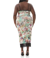 AFRM Plus Size Nissa Floral Mesh V-Neck Sleeveless Spaghetti Strap Lace Trim Sheath Dress