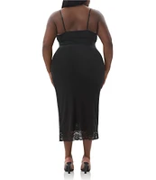 AFRM Plus Size Nissa Mesh V-Neck Sleeveless Spaghetti Strap Lace Trim Sheath Dress
