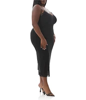 AFRM Plus Size Nissa Mesh V-Neck Sleeveless Spaghetti Strap Lace Trim Sheath Dress