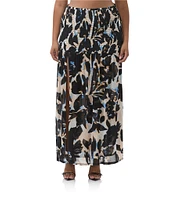 AFRM Plus Size Quincy Floral Mesh Smocked Slit Detail Maxi Skirt