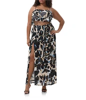AFRM Plus Size Quincy Floral Mesh Smocked Slit Detail Maxi Skirt
