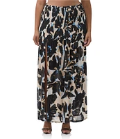 AFRM Plus Size Quincy Floral Mesh Smocked Slit Detail Coordinating Maxi Skirt