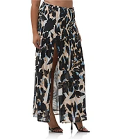 AFRM Plus Size Quincy Floral Mesh Smocked Slit Detail Coordinating Maxi Skirt