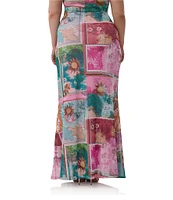 AFRM Plus Size Tegan Coordinating Tropical Postcard Print Mesh Maxi Mermaid Skirt