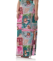 AFRM Plus Size Tegan Coordinating Tropical Postcard Print Mesh Maxi Mermaid Skirt