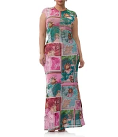 AFRM Plus Size Tegan Coordinating Tropical Postcard Print Mesh Maxi Mermaid Skirt