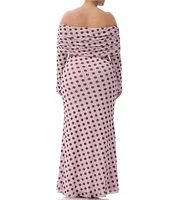 AFRM Plus Thelma Dot Print Off-the-Shoulder Long Sleeve Mesh Maxi Dress