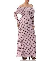 AFRM Plus Thelma Dot Print Off-the-Shoulder Long Sleeve Mesh Maxi Dress