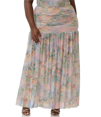AFRM Plus Val Floral Print Ruched Mesh Pleated Coordinating Skirt