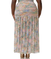AFRM Plus Val Floral Print Ruched Mesh Pleated Coordinating Skirt