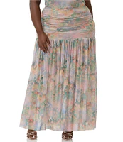 AFRM Plus Val Floral Print Ruched Mesh Pleated Coordinating Skirt