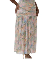 AFRM Plus Val Floral Print Ruched Mesh Pleated Coordinating Skirt