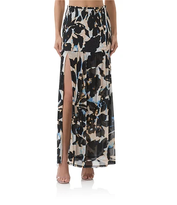 AFRM Quincy Floral Mesh Smocked Slit Detail Coordinating Maxi Skirt
