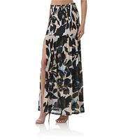 AFRM Quincy Floral Mesh Smocked Slit Detail Coordinating Maxi Skirt