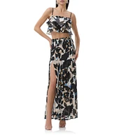 AFRM Quincy Floral Mesh Smocked Slit Detail Coordinating Maxi Skirt