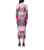 AFRM Shailene Feather Printed Turtleneck Long Sleeve Midi Dress